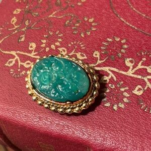 Vintage Floral Carved Jade Brooch & Clasp